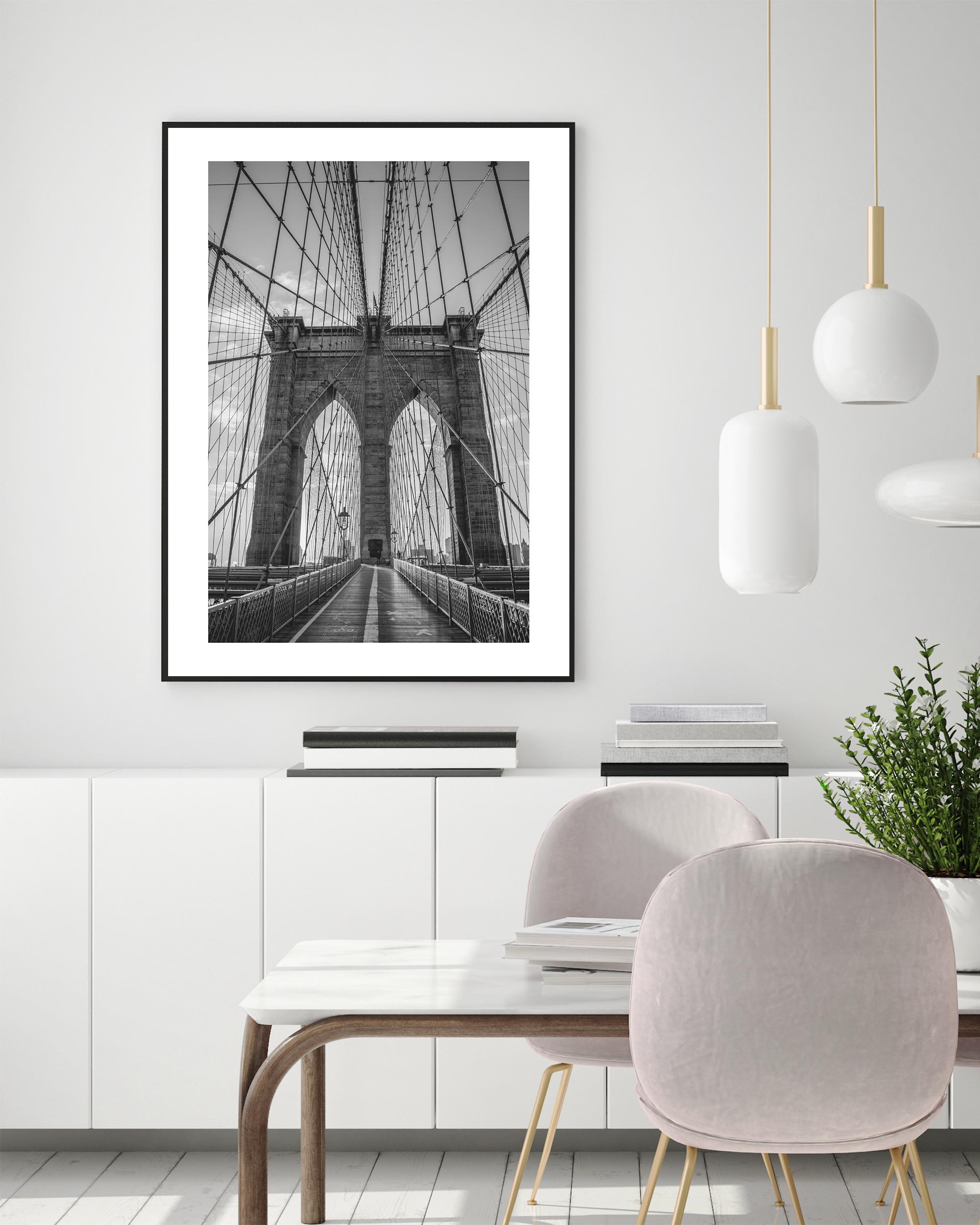 Zwart-wit poster van de Brooklyn Bridge